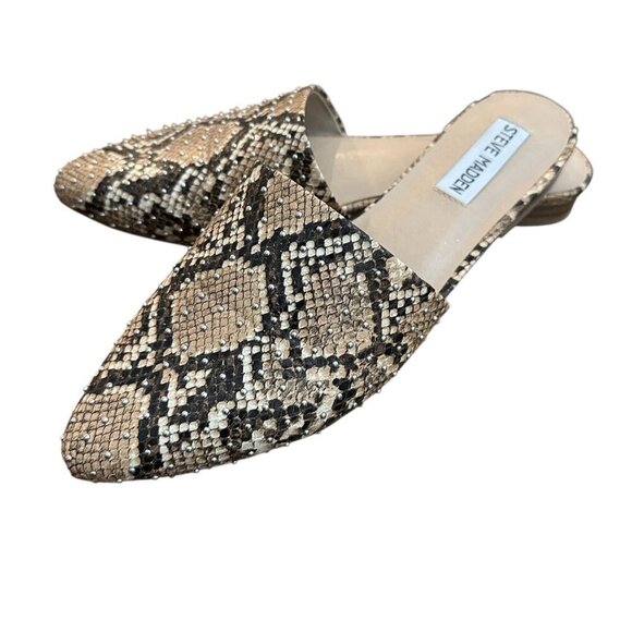Steve Madden Women’s Size 8 Trace Studded Mule Natural Snake Print Slip On - Picture 1 of 5